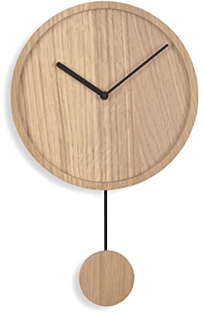 Natuhr Moderne Pendeluhr – Swing Modern – Eiche unbehandelt Holz - Quarz-Uhrwerk