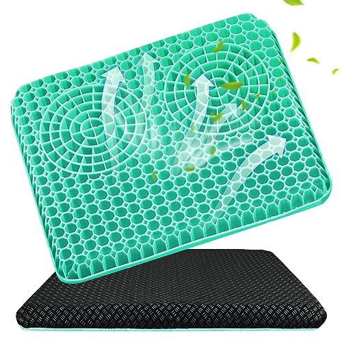 twirush Gel Sitzkissen, Extra Dickes und Bequemes Gel Sitzkissen mit Rutschfestem Bezug Schmerzlinderung Sitzkissen für Home Office Stuhl Auto Rollstuhl (Grün)