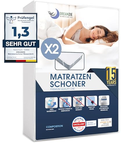 Dreamzie Matratzenschoner 140x200cm Wasserdicht (2er-Set) Oeko-TEX Zertifiziert - Atmungsaktive Matratzenauflage
