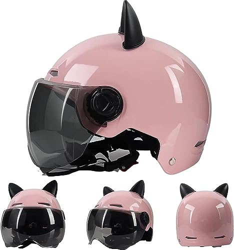 Kcolic Motorrad Halbhelme Mit Katze Ohren Halbschale Jet Roller Helm Halbschalenhelm Mit ECE Zertifizierung Scooter Mofa Helm Motorrad Half Mit Visier Für Cruiser Chopper Biker C
