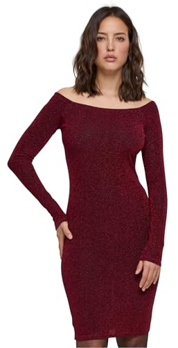 Urban Classics Damen Kleid Ladies Off Shoulder Longsleeve Glitter Dress Burgundy L