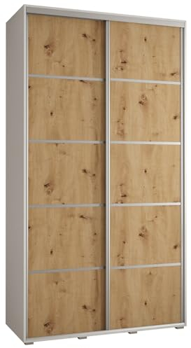 MEBLE KRYSPOL Davos 4 140 Schrank mit Zwei Schiebetüren für Schlafzimmer - Moderner Kleiderschrank mit Kleiderstange und Regalen - 235,2x140x45 cm - Weiß Artisan Silber
