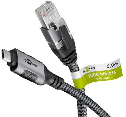 goobay 70752 Cavo USB-C a RJ45 Ethernet CAT 6 per una connessione Internet cablata stabile con router/modem/switch di rete/sostituisce adattatore USB a RJ45 / 1 Gbps / 5 metri