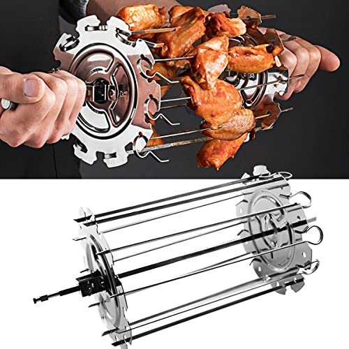 Oven Grill Cage, Stainless Steel Meat Skewer Cage with 10 Skewers,Heat-Resistant 360° Rotating BBQ Roaster, Non-Stick Kebab Maker Machine, Rotisserie Skewer Needle Cage for Oven Grill Air Fryer