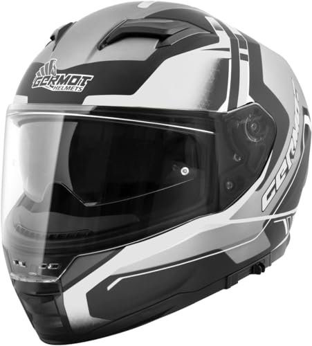 Germot GM 350 Integralhelm matt schwarz grau weiß ECE 22.06 mit Sonnenblende, S 55/56