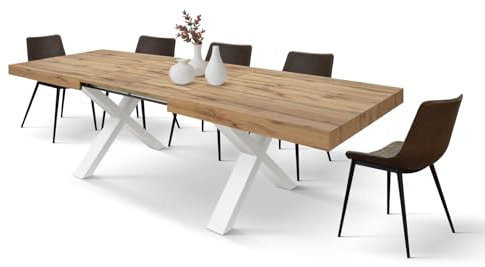 PAZZO DESIGN Tavolo Allungabile Marco, Tavolo Soggiorno, Cucina, Gambe Incrociate X Bianche, Made in Italy, Rovere Rustico, 180x90x76 cm - id_2230