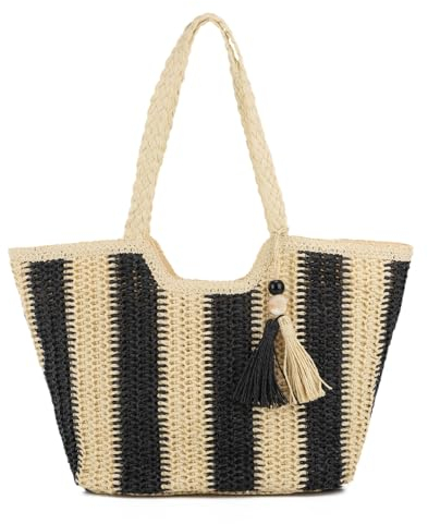LHHMZ Sac à bandoulière en paille fait main pour femme Sac de plage d'été décontracté Sac fourre-tout en tissage