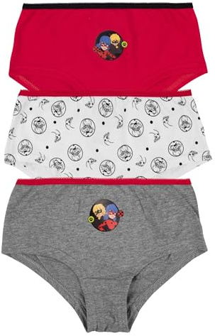 United Labels Miraculous Panty für Mädchen - Ladybug Kinder Unterhose Slip Unterwäsche Rot/Weiß/Grau (3er Pack) (DE/NL/SE/PL, Numerisch, 134, 140, Regular, Rot/Weiß/Grau)