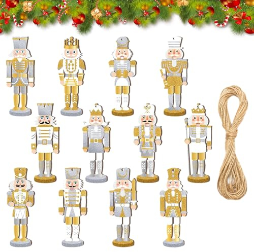 24 Pz Ornamenti Di Natale Schiaccianoci, Soldati Schiaccianoci Di Legno, Mini Ciondoli Di Legno Del Soldato Schiaccianoci Decorazioni, Decorazione Dell'albero Di Natale, Decorazione Del Camino (Oro)