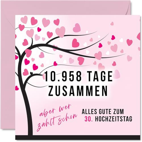 Stuff4 30. Hochzeitstag Karte Liebe - 10958 Tage Zusammen - 30 Jahrestag Karte Hochzeitstag Geschenke für Mein Mann Ehemann Meine Frau Ehefrau, 145mm Lustig Glückwunschkarten