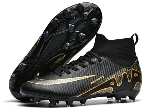 sudorun Scarpe da calcio da uomo in erba artificiale, per ragazzi e ragazze, AG FG TF, 2039 Ag Nero, 39 EU