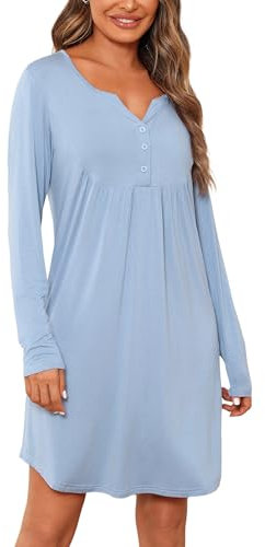 Jahetuul Camicia da Notte Parto Ospedale Cotone a Maniche Lunghe Vestaglia Allattamento con Bottoni Scollo a V Camicia Premaman Adatto Casa