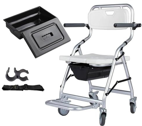 Generisch Duschstuhl mit Rollen Klappbar, Toilettenstuhl mit Armlehne, Belastung 120 kg (weiß)