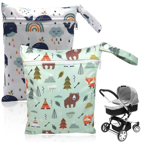 XUZOPIM 2 Piezas Bolsa Pañales Bebe Bolsas De Pañales Impermeables Reutilizables con Cremallera Wetbag Lavable Organizador De Tela Ropa para Viajes Playa Piscina Gym