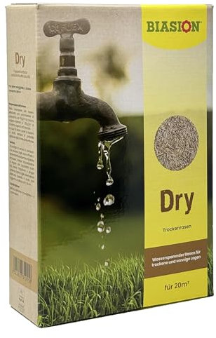 Biasion® DRY - miscuglio di semi da prato a rapida crescita di alta qualità per tappeti erbosi soleggiate, a basso consumo di acqua, resistenti alla siccitá - 1kg/20m²