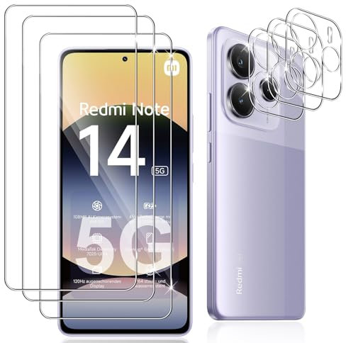 Datree 3 Piezas para Xiaomi Redmi Note 14 5G Protector de Pantalla, con 3 Piezas Protector de Lente de Cámara,Dureza 9H Sin Burbujas, Alta Definicion,Anti-Arañazos Cristal Templado