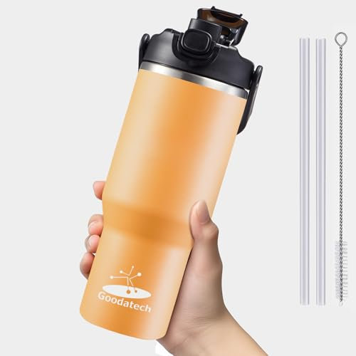 Goodatech Botella Térmica 32 oz, Acero Inoxidable, Libre de BPA, Doble Pared al Vacío, Sorbete Abatible, Bebidas Calientes y Frías por 12 Horas, para Viajes, Gimnasio y Oficina (Naranja)