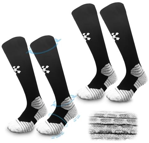 FIBOGOUP 2 Paar Fußballsocken Kinder Herren Stutzen - Fußball Stutzen EU 32-38 - Anti-Rutsch Trainingssocke Stutzenstrumpf - Sportsocken für Fußball, Laufen, Training-Black-M