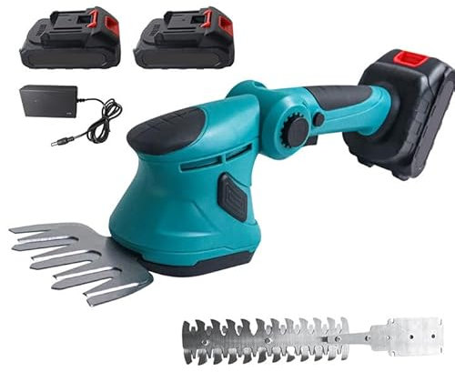 Tijeras de césped con batería, 21 V, 2 baterías de 7500 mAh, cuchillo de hierba de 8 cm y cuchillo para arbustos de 22 cm, ángulo de trabajo ajustable a 90°, para carretera, jardinería, terraza (2