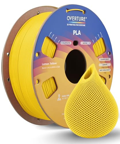 OVERTURE PLA Filament 1,75 mm Zitronengelb 1kg | Super Speedy | Gleichmäßige Extrusion • Stärkere Zähigkeit • Maßhaltig ±0,02 mm • Sauber Gewickelte • Für gängige FDM-3D-Drucker