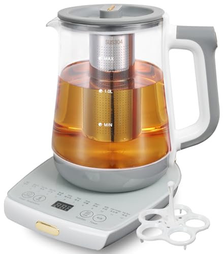 Health Pot, Office, Home, Multifunctional Small Glass Electric Teapot with Tea Infuser, Temperature Control, Large Capacity 1.8L, Grey