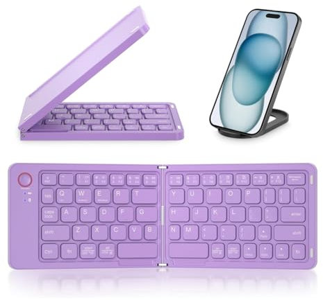 Giuneuow Mini Clavier sans Bluetooth Pliable (Synchronisation Jusqu'à 3 Appareils), Clavier Pliable Portable pour Android, Facile à Utiliser Violet