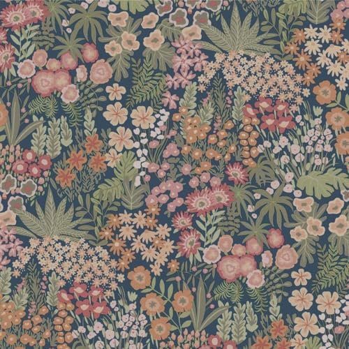 Everbloom Navy Multi Wallpaper - Retro Vintage Flowers Botanical - Romantic Feature Wall - Paste The Paper