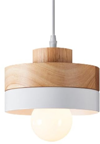 WOTTES Hängeleuchten Holz Rund Retro Deckenleuchte Design Vintage E27 Innenbeleuchtung Lichter Kronleuchter Lampenschirm Metall Modern Hängeleuchte Kunst für Wohnzimmer Schlafzimmer Küche (Weiß)