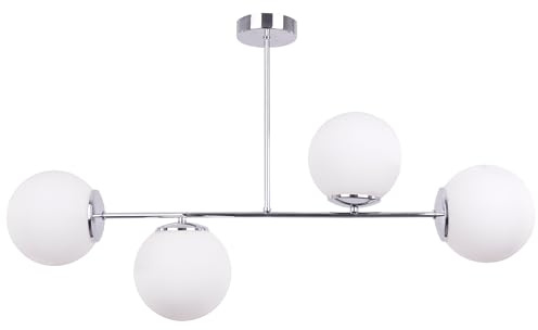 Light-Home Siena Hänger Kronleuchter - Moderne Deckenleuchte - Schlafzimmer Wohnzimmer und Küche Loftstil modern - Metall und Lampenschirm Milchglas - E14 mit 4 Lichtpunkten - Silber