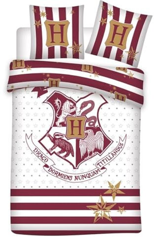 Harry Potter Hogwarts Bettwäsche 135x200 cm – Bio-Baumwolle – 2-teilig mit Kissenbezug 65x65 cm – Hogwarts-Wappen Design – für Kinder & Erwachsene – Geschenk für Fans