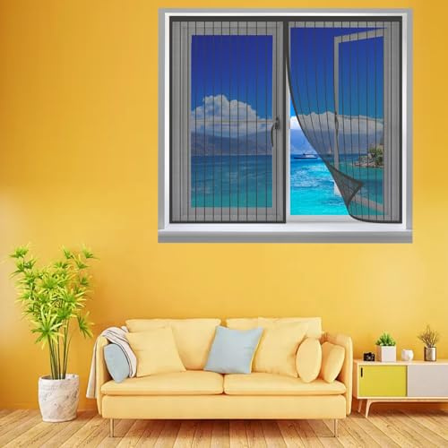 Fliegengitter Fenster Insect Stop 132 x 128 cm mit Klettverschluss Magnet Fliegengitter Kein Bohren Kinderleichte Montage für Balkontür Terrassentür, Schwarz
