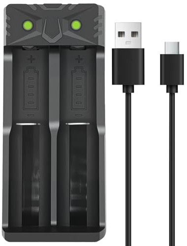 Cargador de batería 18650, 2 ranuras cargador baterías recargables Li-Ion, carga rápida inteligente compatible con una variedad de baterías Li-ION de 3,7 V, 4,2 V, 18500/18650/16340/14500/18650/18490