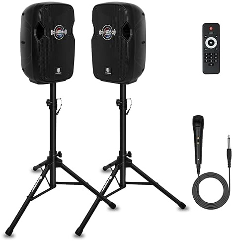 PRORECK 10-Zoll-Stereolautsprecher, Bluetooth-PA-Lautsprecher mit 800W Spitzenleistung, mit kabelgebundenem Mikrofon, Lautsprecherständern-tragbarer DJ-Lautsprecher für Partys,Veranstaltungen,Karaoke