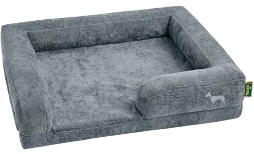 HUNTER Orthopädisches/Ergonomisches Hundesofa MELUN, ergonomisches Hundebett mit Memoryschaum, druckentlastend und gelenkschonend, abnehmbarem Bezug, Farbe: graublau, Größe: L
