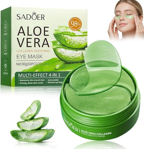 60 Stück Aloe Vera Augenpads, mit Hyaluron &Aloe Vera Extrakt | Aloe Eye Pads, Augenpads Gegen Augenringe, Falten, Tränensäcke, Anti Aging, Schwellung