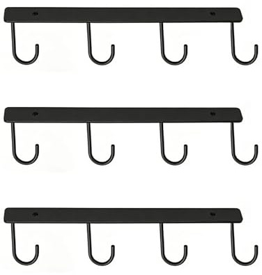 Wealsun Mug Cup Holder Pack of 3 | Black Mug Drying Display Rack, Hanging Hook Mounting Under Cupboards for Kitchens, Bars and Cafés