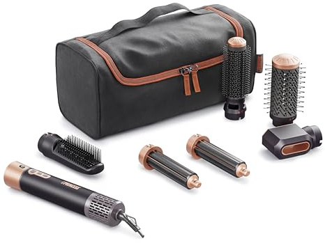 Princess Airstyler Plus, 6-in-1 Styling-Tool mit DC-Motor, 3 Heizstufen, 2 Geschwindigkeiten, LED-Anzeige, 6 Aufsätze, Handschuh & Aufbewahrungstasche, 1000 W, 529215
