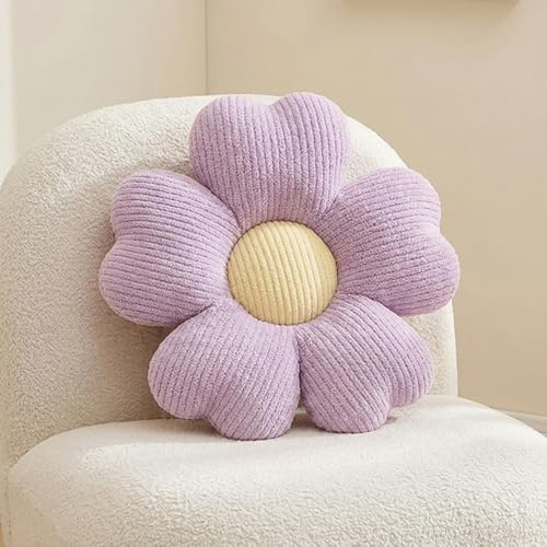 Blumenkissen, 40x40 cm Blumenförmiges Zierkissen Plüsch Wurfkissen Tatami | Plüsch, Blumenboden Kissen Wohndekoration Creme Violett Blumengestalt für Sofa Bett Wohnzimmer Schlafzimmer Kinderzimmer