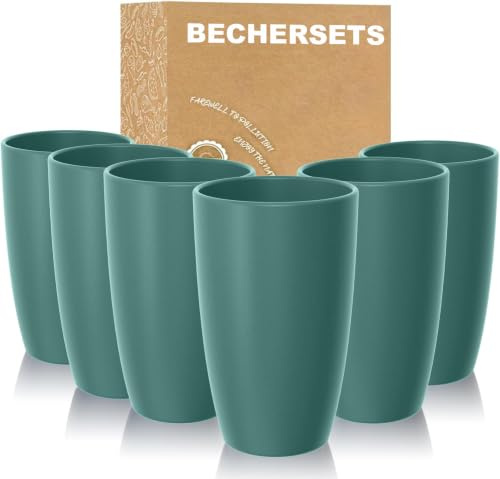 Wrova Reusable Plastic Cups | Drinking Cups Plastic 6 Pieces - 750 ml Cups | Unbreakable Plastic Cup Set Dishwasher and Microwave Safe Drinking Cups for School - Dark Green