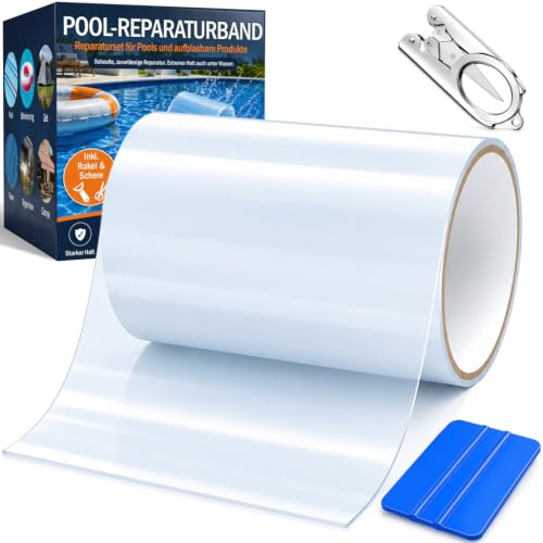 Rustine Piscine 10 x 200cm - Kit Reparation Liner Piscine Transparent | Accessoire Piscine Rustine, Ruban PVC Réparation Liner Piscine Patch Adhésif pour Réparer Diverses Surfaces de Piscine