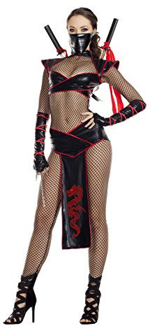 Starline Damen Verführerisches Assasin Kostüm für Erwachsene, Schwarz/Red, Medium