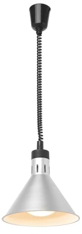 HENDI Wärmelampe, Konisch, Inkl. Bruchsicher Infrarotlampe, Höhenverstellbar, zum Warmhalten von Speisen, Speisenwärmer, E27 Fassung, 230V/250W, ø275x(H)250mm, Aluminium, Silber