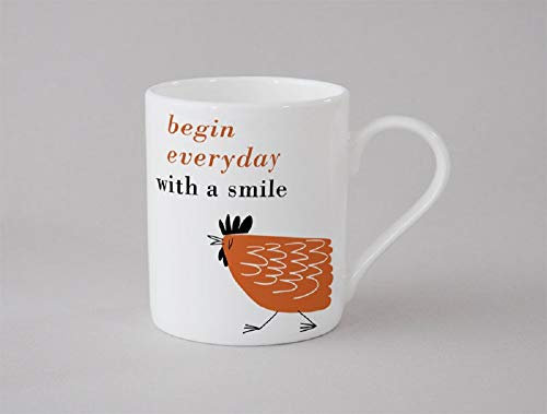 Begin Every Day with a Smile Chicken Hen Small Contemporary Bone China Mug Orange - Stoke on Trent, England
