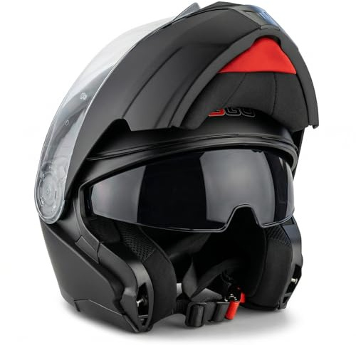 3GO E335 Full Face Motorcycle Helmet Burgundy Scooter ECE Approved Scooter Helmets Women Men With Double Sun Visor Bike Protection