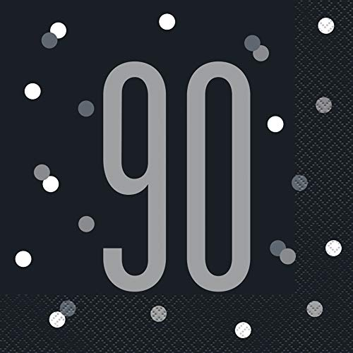 Stunning 90th Glitz Black & Silver Luncheon Napkins (16cm) - Chic & Elegant Party Essential - Perfect for Special Occasions - 16ct