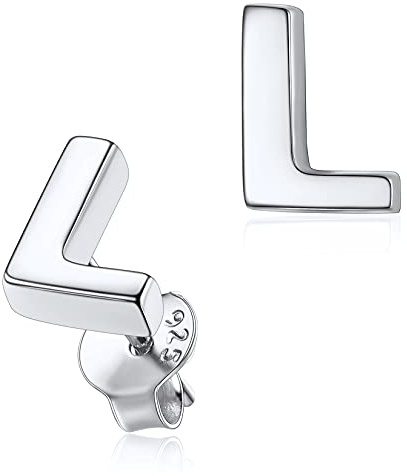 Silvora Petit Boucles d'Oreilles Lettre A-Z Argent 925 Sterling Clou d Oreille Mini Alphabet Anneau Mignon Bijoux Cadeau Soeur Copine BFF Meilleur Amie