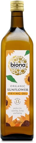 Biona Organic Sunflower Frying Oil, 750ml | 100% Organic Sunflower Oil, High Oleic, Ideal for High Temperature Cooking and Frying, Vegan