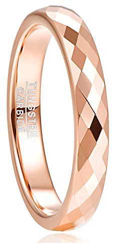 NUNCAD Bague Or Rose Femme Homme, Anneau 4mm en Tungstène, Géométrique Losange, Alliance de Promesses pour Anniversaire Fiançailles Taille 52(16.6)