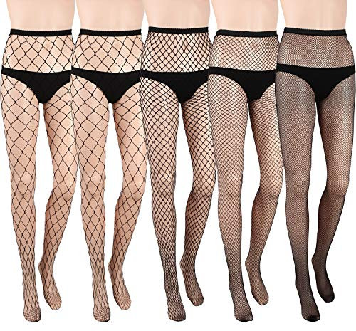 SATINIOR 5 Pares de Medias de Rejilla Cruzada Medias de Red Pantimedias de Malla para Mujeres (Negro)