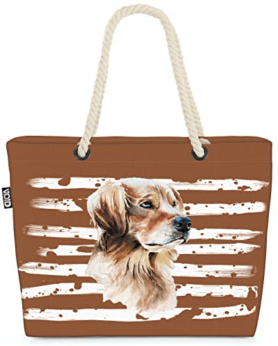 VOID XXL Strandtasche Golden Retriever Shopper Tasche 58x38x16cm 23L Beach Bag Hund, Kissen Farbe:Braun